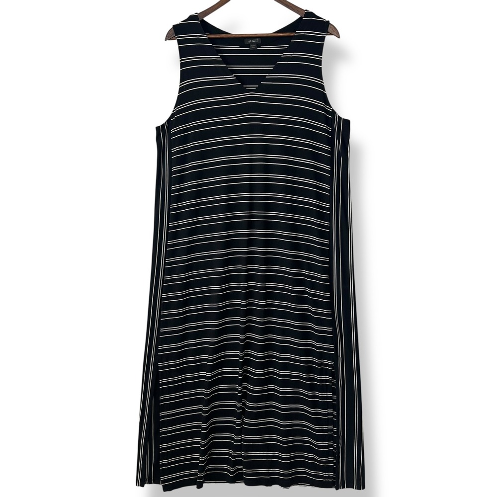 J. Jill Wearever Collection XLP Dress Black White Striped Tank Midi Nautical